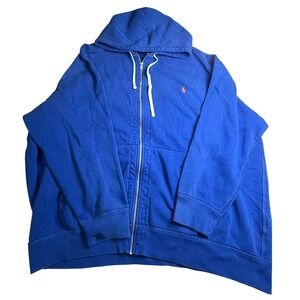 Vtg Polo Ralph Lauren Mens 4XB Big Royal Blue Full Zip Hoodie Orange Sweatshirt